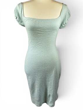 WAVE Textured Square Neck Lace-Up Back Dress Size L